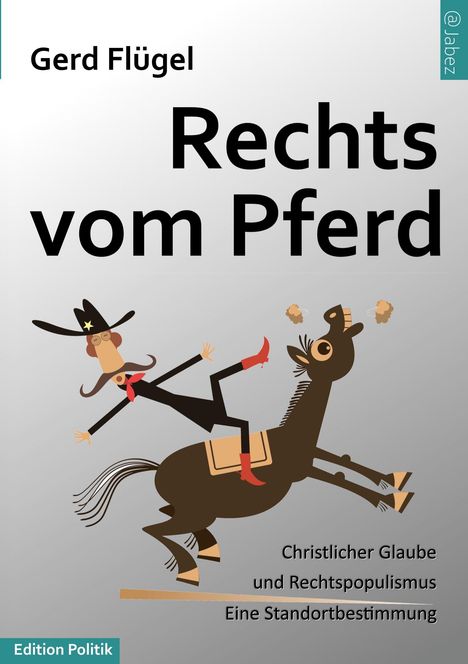 Titel: "Rechts vom Pferd". Illustration: Ein Cowboy fällt von einem aufbäumenden Pferd. Sérifenlose Schrift mit Autor- und Verlagshinweis.