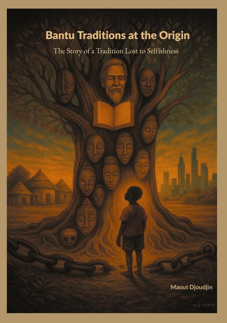 „Bantu Traditions at the Origin“: Ein Baum mit Gesichtern und einem offenen Buch. Ein Kind schaut fasziniert hoch.