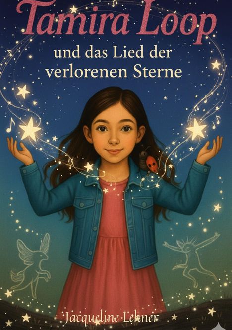 "Tamira Loop und das Lied der verlorenen Sterne" von Jacqueline Lehner. Illustration eines Mädchens mit Sternen und Noten.