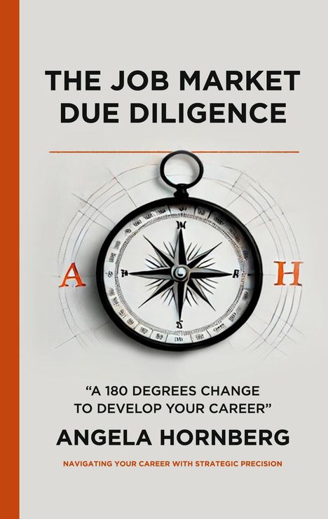 „THE JOB MARKET DUE DILIGENCE“, Zitat und Name darunter. Illustration eines Kompasses in der Mitte mit roten Buchstaben.