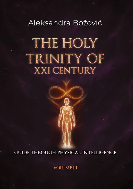 Titel: THE HOLY TRINITY OF XXI CENTURY. Darunter Illustration: leuchtende menschliche Figur vor dunklem Hintergrund.