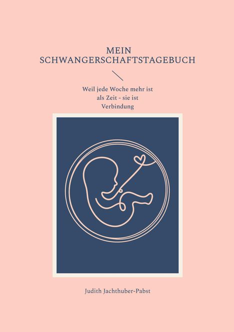 „Mein Schwangerschaftstagebuch. Weil jede Woche mehr ist als Zeit - sie ist Verbindung.“ Illustration: Fötus im Kreis.