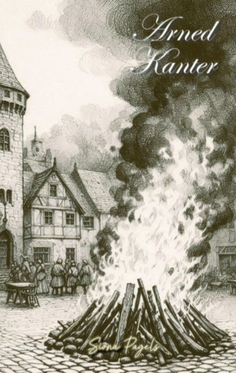 "Armed Kanter" steht oben geschrieben. Eine mittelalterliche Szene mit brennendem Scheiterhaufen im Vordergrund.
