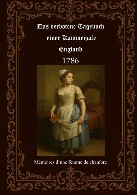 "Das verbotene Tagebuch einer Kammerzofe, England 1786" und "Mémoires d’une femme de chambre". Illustration einer Frau.