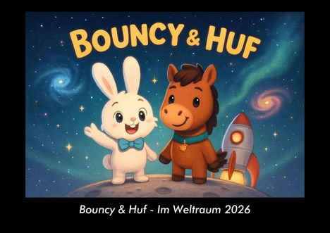 Kevin Heber: Bouncy & Huf - Im Weltraum 2026 Fotokalender DIN A3, Kalender