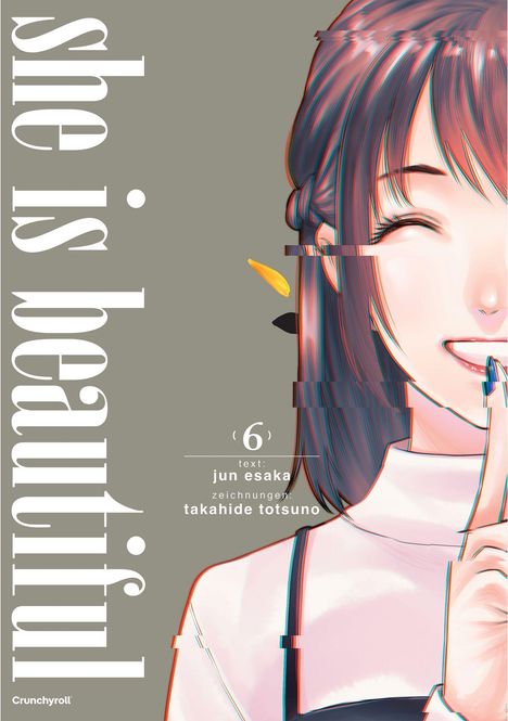 Text: "she is beautiful", "text: jun esaka", "zeichnungen: takahide totsuno". Illustration eines lächelnden Mädchens.