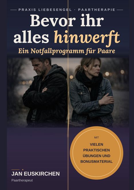 Oben Text: "Bevor ihr alles hinwerft". Zwei Menschen stehen getrennt, beide wirken nachdenklich und traurig.