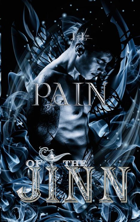 „Pain of the Jinn“ in großer Schrift, zeigt einen tätowierten Mann mit gesenktem Blick, umgeben von blauen Rauchschwaden.
