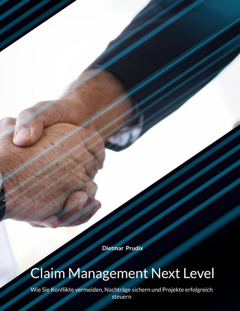 Titel: "Claim Management Next Level". Zwei Hände schütteln sich vor leicht schrägem Hintergrund mit blauen Linien.