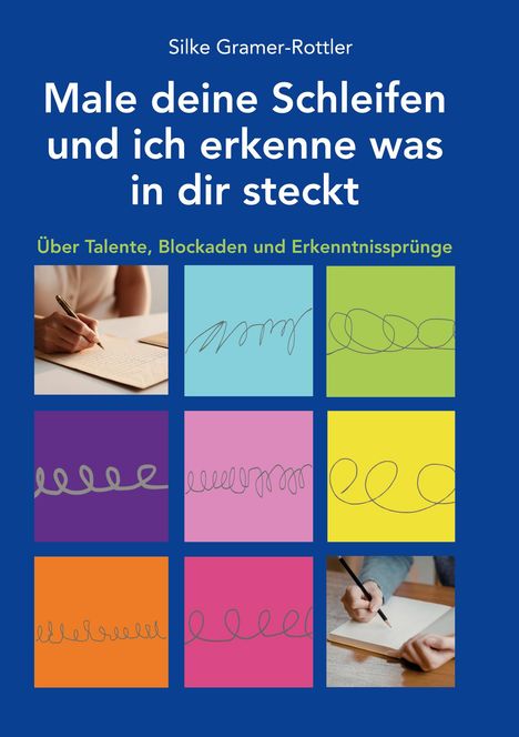 Titel: "Male deine Schleifen und ich erkenne was in dir steckt".  
Bilder von Schreibhänden und farbige Felder mit Kritzeleien.
