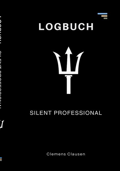 Text: "LOGBUCH SILENT PROFESSIONAL Clemens Clausen". Trident-Logo auf schwarzem Hintergrund.