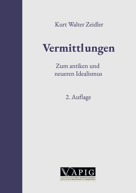 Titel: Vermittlungen. Untertitel: Zum antiken und neueren Idealismus. Autor: Kurt Walter Zeidler. Unten ein APIG-Logo.