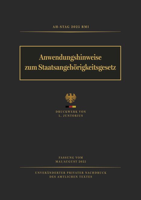 "Anwendungshinweise zum Staatsangehörigkeitsgesetz" auf schwarzem Hintergrund, goldener Adler und Schrift.