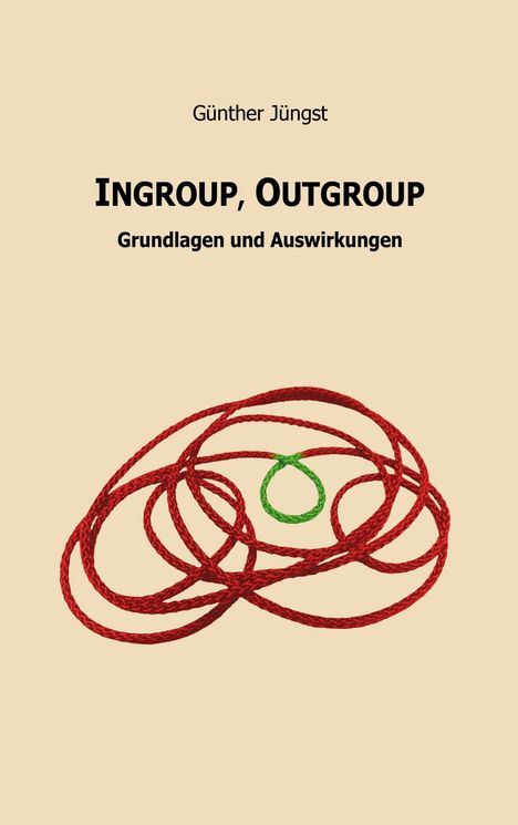 "Günther Jüngst, INGROUP, OUTGROUP, Grundlagen und Auswirkungen" oben, rote und grüne Seile darunter auf beigem Hintergrund.