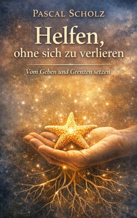 „Pascal Scholz: Helfen, ohne sich zu verlieren. Vom Geben und Grenzen setzen.“ Hände halten leuchtenden Seestern.
