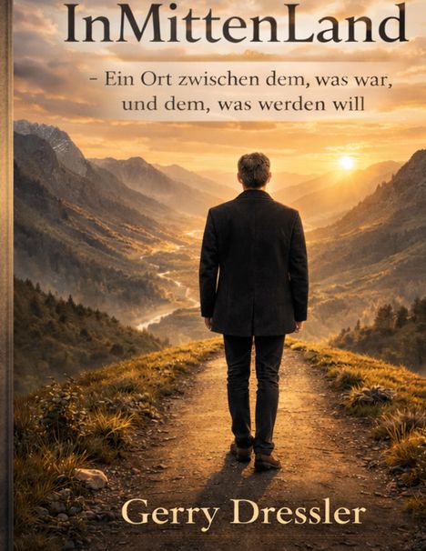 "InMittenLand" - Ein Ort zwischen dem, was war, und dem, was werden will. Gerry Dressler. Mann auf Weg in Berglandschaft.