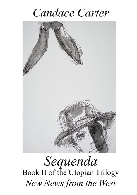 Buchtitel: "Sequenda". Illustration von zwei abstrakten Gesichtern, eines mit Hut. Autor: Candace Carter.