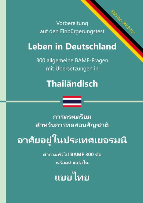 Vorbereitung für den Einbürgerungstest in Deutsch und Thailändisch mit Flaggenmotiv.
