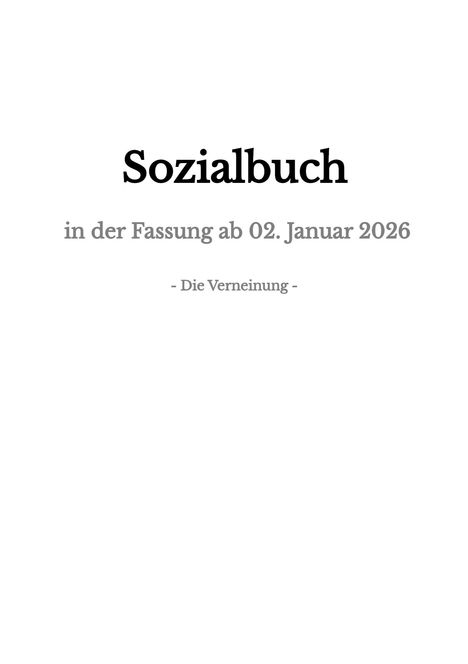 "Sozialbuch in der Fassung ab 02. Januar 2026 - Die Vereinigung." Auf weißem Hintergrund, schlicht gestaltet.