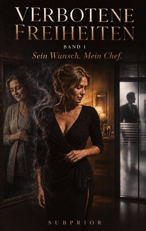 "VERBOTENE FREIHEITEN, BAND 1, Sein Wunsch. Mein Chef. SUBPRIOR" Zwei Frauen, eine im Spiegel, elegante Beleuchtung.