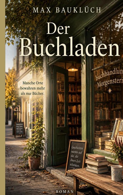 „MAX BAUKLÜCH – Der Buchladen. Manche Orte bewahren mehr als nur Bücher.“ Gemütliche Buchhandlung mit Herbststimmung.