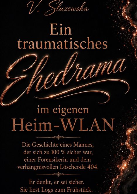V. Sluzevska. Ein traumatisches Ehedrama im eigenen Heim-WLAN. Verzierungen in Kupfer und Schwarz.