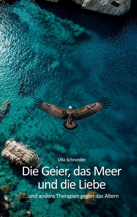 Text: "Ulla Schneider, Die Geier, das Meer und die Liebe ...und andere Therapien gegen das Altern." Über blauem Meer fliegt ein Geier.