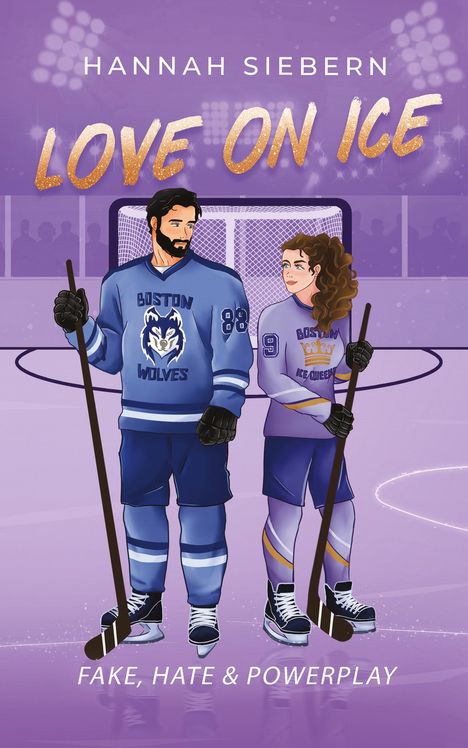 Oben steht "Hannah Siebern". Darunter "LOVE ON ICE". Zwei Eishockeyspieler, ein Mann und eine Frau, stehen nebeneinander.