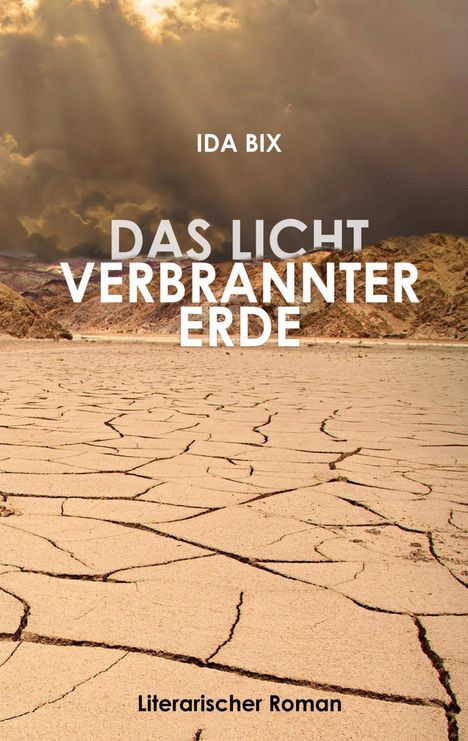 Text: "IDA BIX", "DAS LICHT VERBRANNTER ERDE", "Literarischer Roman". Trockene, rissige Erdfläche unter einem dramatischen Himmel.