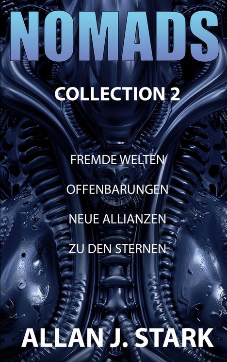 Logo mit Texten: "NOMADS", "COLLECTION 2", "FREMDE WELTEN", "OFFENBARUNGEN", "NEUE ALLIANZEN", "ZU DEN STERNEN", "ALLAN J. STARK".