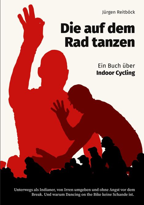 "Die auf dem Rad tanzen" von Jürgen Reitböck. Silhouetten tanzen vor hellem Hintergrund.