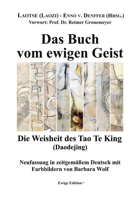 Titel: "Das Buch vom ewigen Geist". Illustration mit abstrakten Formen und sanften Farben.