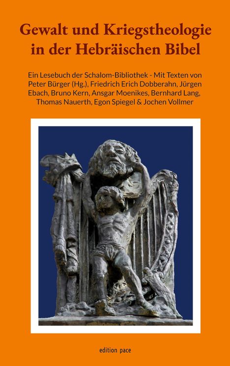 Titel: "Gewalt und Kriegstheologie in der Hebräischen Bibel". Bronzerelief eines Mannes in Kampfszene.