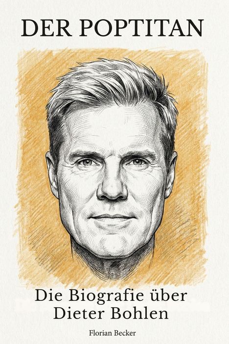 "DER POPTITAN", "Die Biografie über Dieter Bohlen" von Florian Becker. Illustration eines Mannes mit grauem Haar.