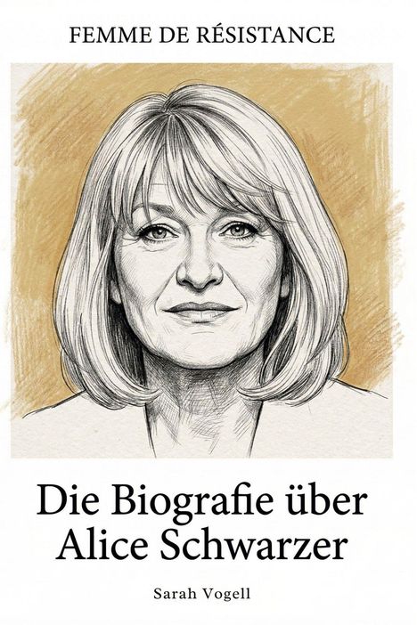 "Femme de Résistance" und "Die Biografie über Alice Schwarzer" von Sarah Vogell. Zeichnung eines Gesichts einer Frau.