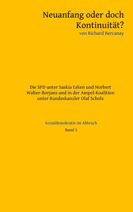 Text: "Neuanfang oder doch Kontinuität?" Gelber Hintergrund, sachliches Design.