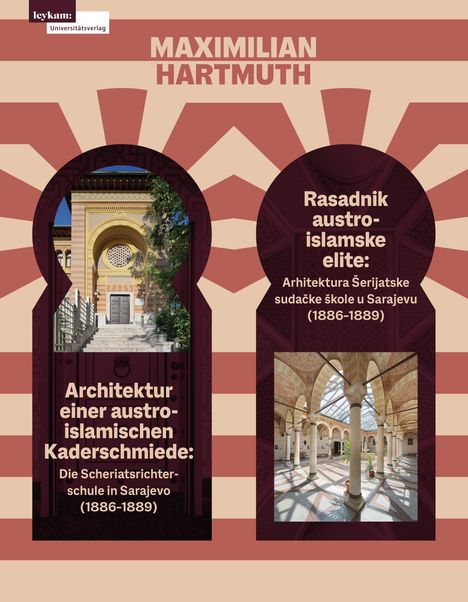 Maximilian Hartmuth. Architektur einer austro-islamischen Kaderschmiede. Zwei Architekturfotos in bogenförmigem Rahmen.