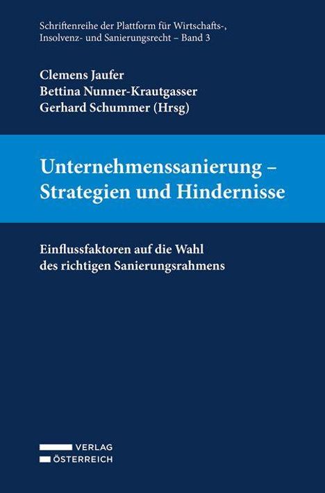 Unternehmenssanierung – Strategien und Hindernisse. Blaue Buchabdeckung mit weißer und hellblauer Schrift.