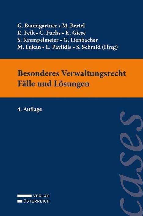 "Besonderes Verwaltungsrecht: Fälle und Lösungen, 4. Auflage." Autorenliste oben, Verlag-Österreich-Logo unten.