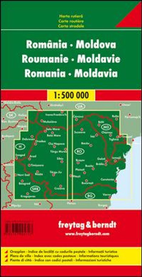 Rumänien - Moldawien, Straßenkarte 1:500.000, freytag &amp; berndt, Karten