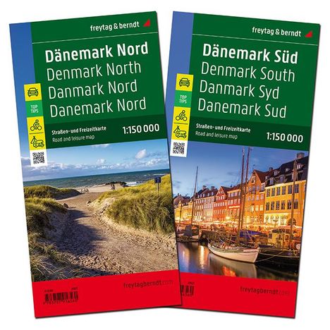 Dänemark Nord und Süd, Straßenkarten-Set 1:150.000, freytag &amp; berndt, Karten