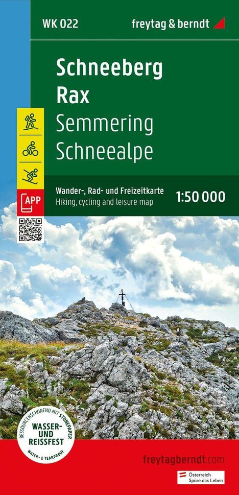 Schneeberg - Rax, Wander-, Rad- und Freizeitkarte 1:50.000, freytag &amp; berndt, WK 022, Karten