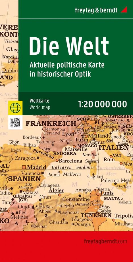 Weltkarte: Aktuelle Karte im antiken Stil, 1:20.000.000, Poster, freytag &amp; berndt, Karten