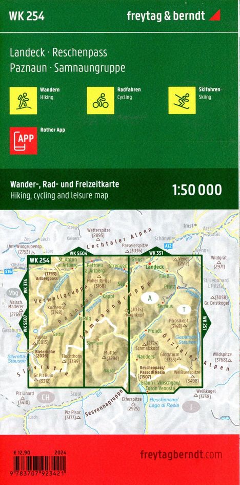 Landeck - Reschenpass, Wander-, Rad- und Freizeitkarte 1:50.000, freytag &amp; berndt, WK 254, Karten
