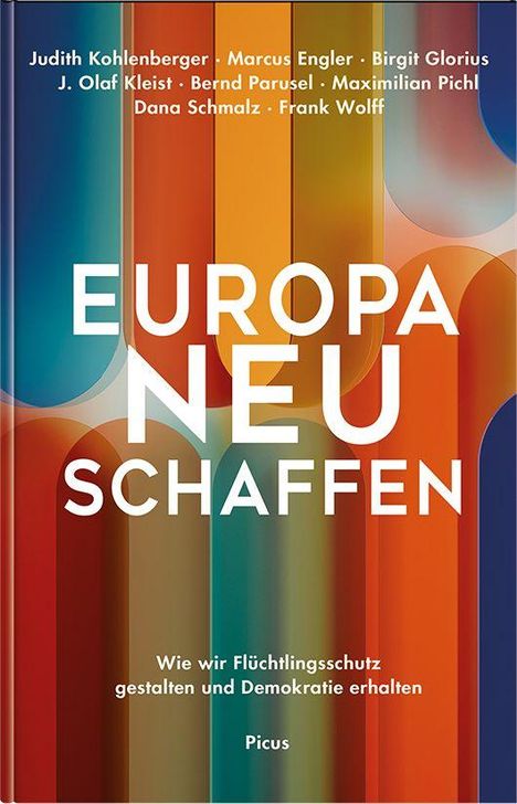 „Europa neu schaffen. Wie wir Flüchtlingsschutz gestalten und Demokratie erhalten.“ Hintergrund: bunte geometrische Muster.