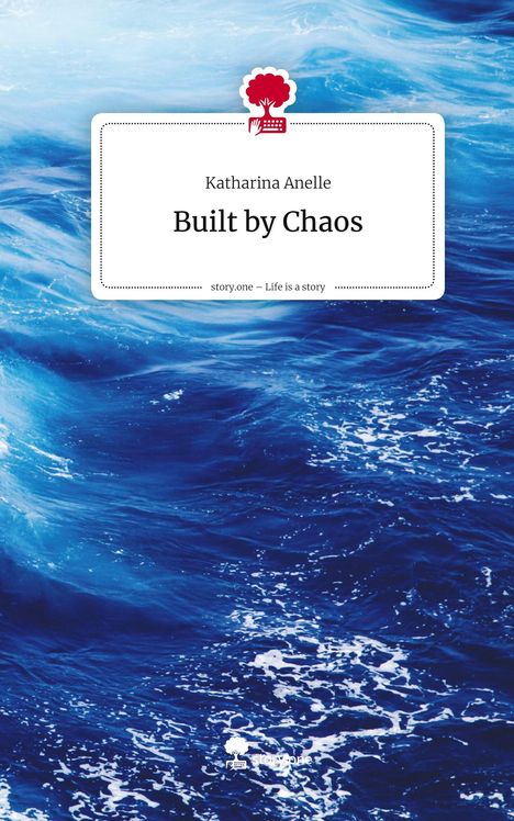 Der Text "Katharina Anelle: Built by Chaos" steht auf weißem Hintergrund. Dahinter sind blaue Ozeanwellen zu sehen.