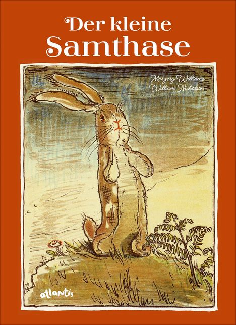 "Der kleine Samthase" steht oben. Eine Illustration zeigt einen aufrecht stehenden Hasen mit langen Ohren und gesticktem Gesicht.