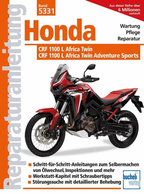Reparaturanleitung für Honda CRF 1100 L Africa Twin, Adventure Sports. Rotes Motorrad auf weißem Hintergrund.
