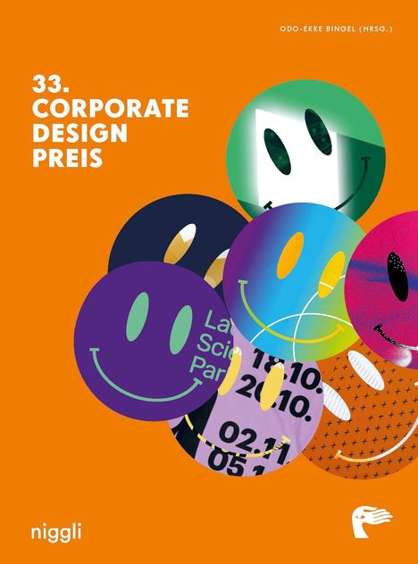 "33. Corporate Design Preis", bunte Smiley-Gesichter, orange Hintergrund, unteres Logo von niggli.