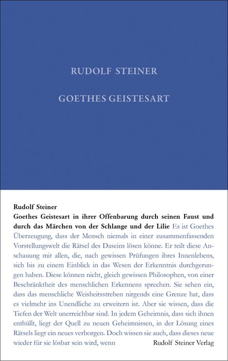 Rudolf Steiner: Goethes Geistesart, Buch